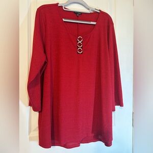 Ava & Grace red shimmery tunic seater top 2X gold trim, plus size, EUC